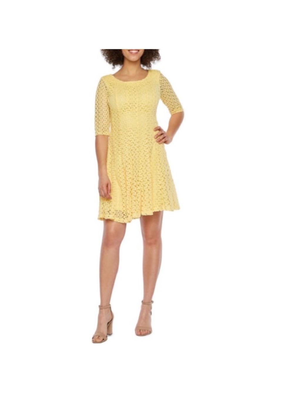 Yellow Crochet Lace Fit & Flare Dress Size 10 Feminine Spring